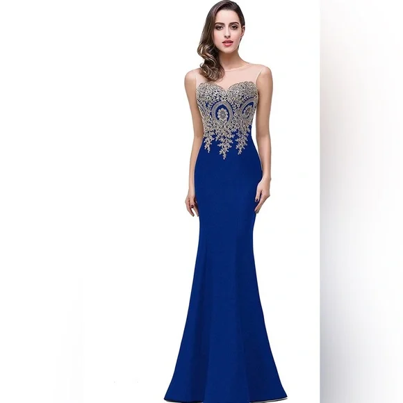 green emerald velvet dress Gold Applique Royal Blue Sequin Tailor Made Mermaid Prom Dress